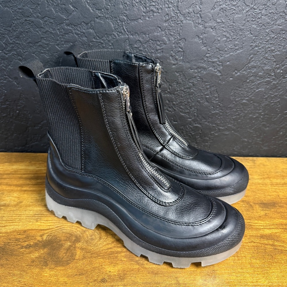 Circus NY‎ Bethanie Black Front Zip Ankle Boots Translucent Lug Sole Womens 6M
